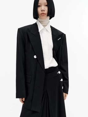 Contrast Button Wool Blazer AntiStatic Coating