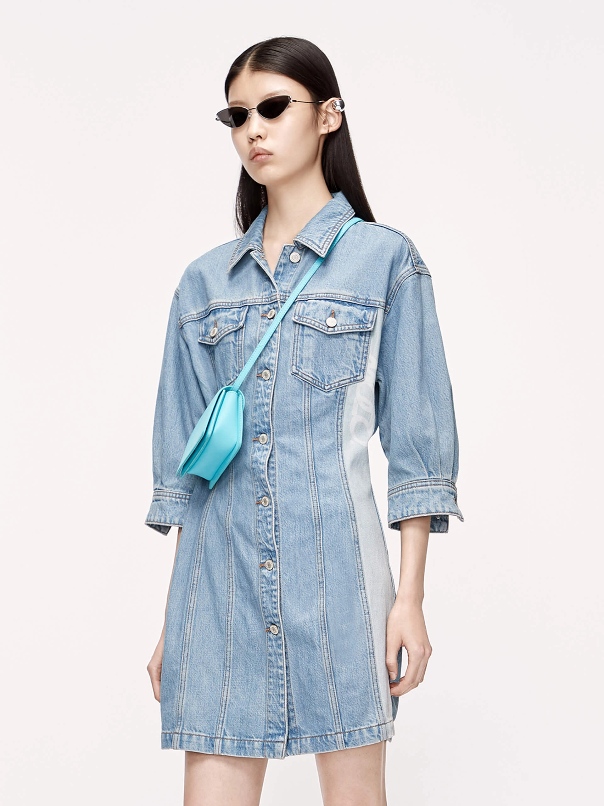 Contrast Buttoned Denim Dress Perfect Proportion Gentle Shine