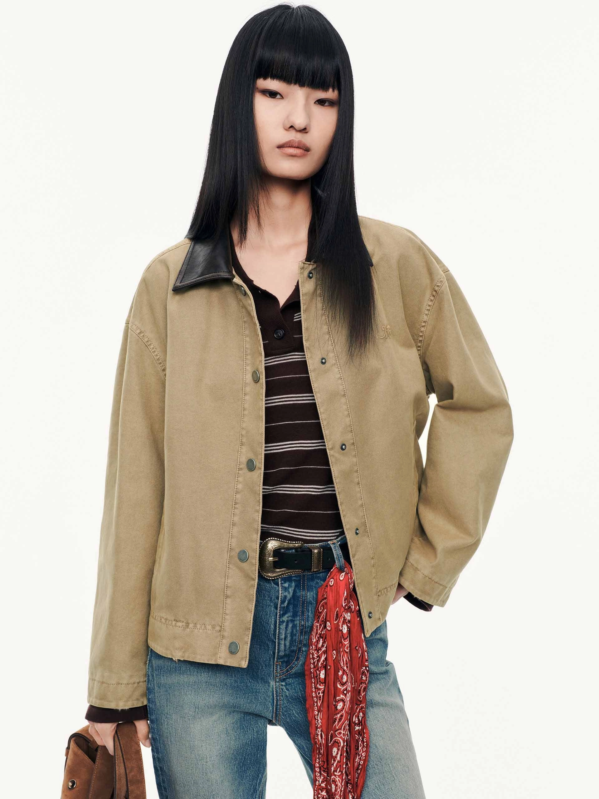 Tapered Hem Contrast Collar Cotton Coat