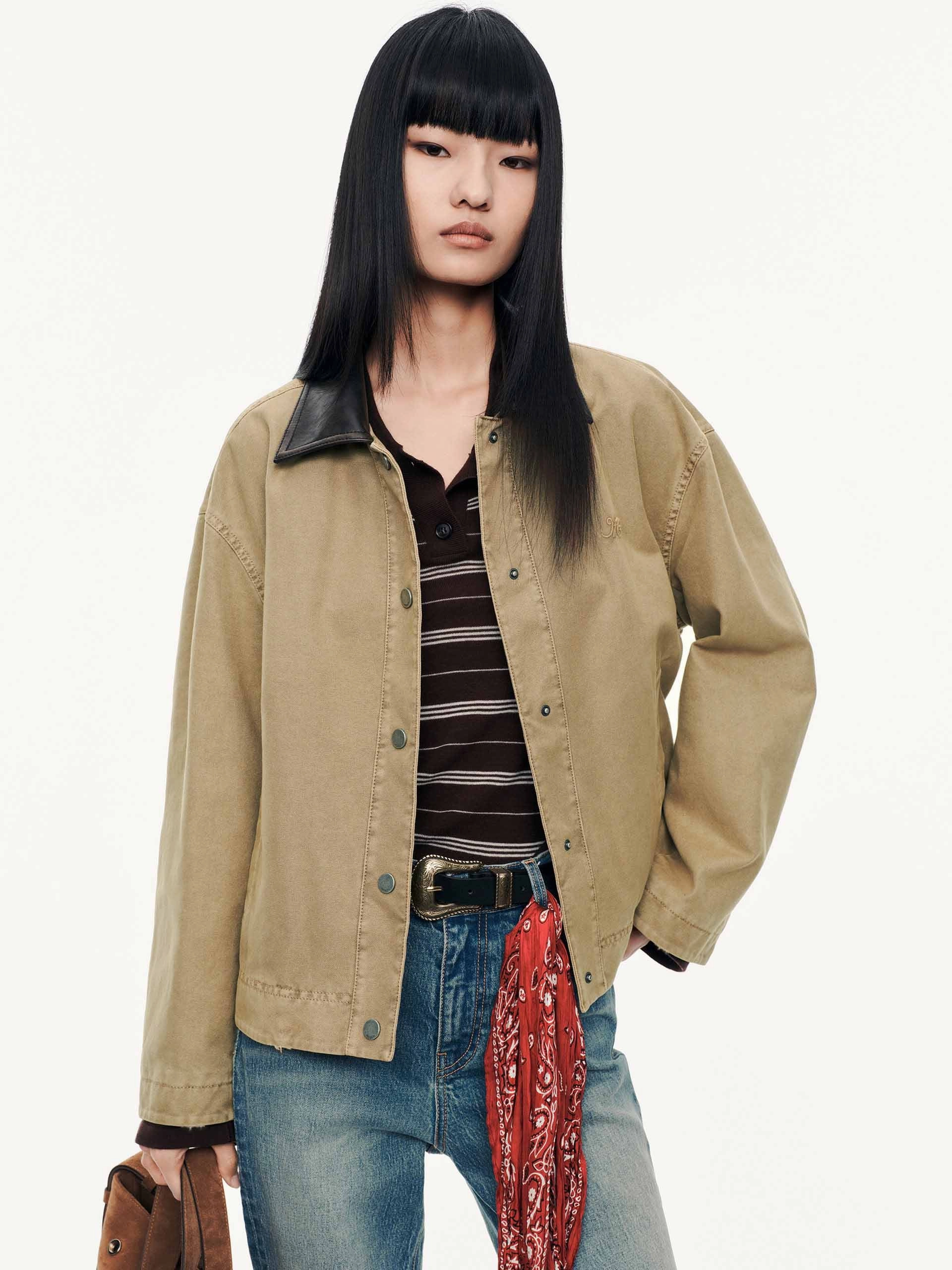 Contrast Collar Cotton Coat Relaxed Hoodie OversizedFit