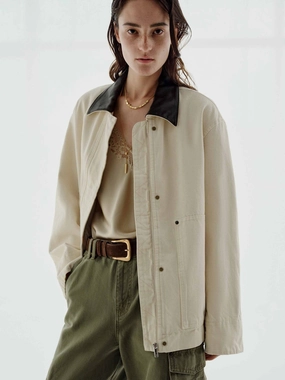 Contrast Collar Denim Jacket UV Protective Coating