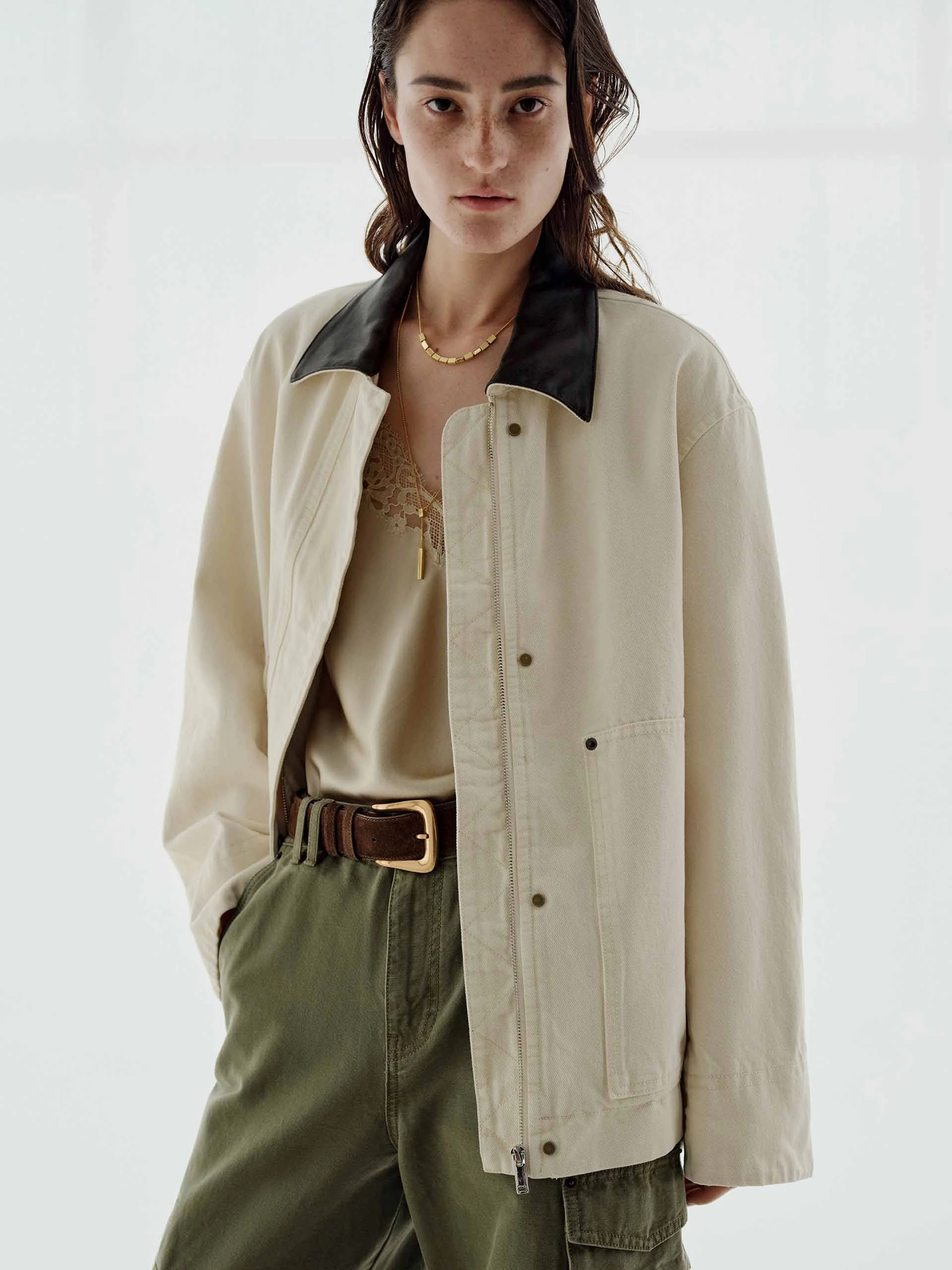 Contrast Collar Denim Jacket Daily Commute