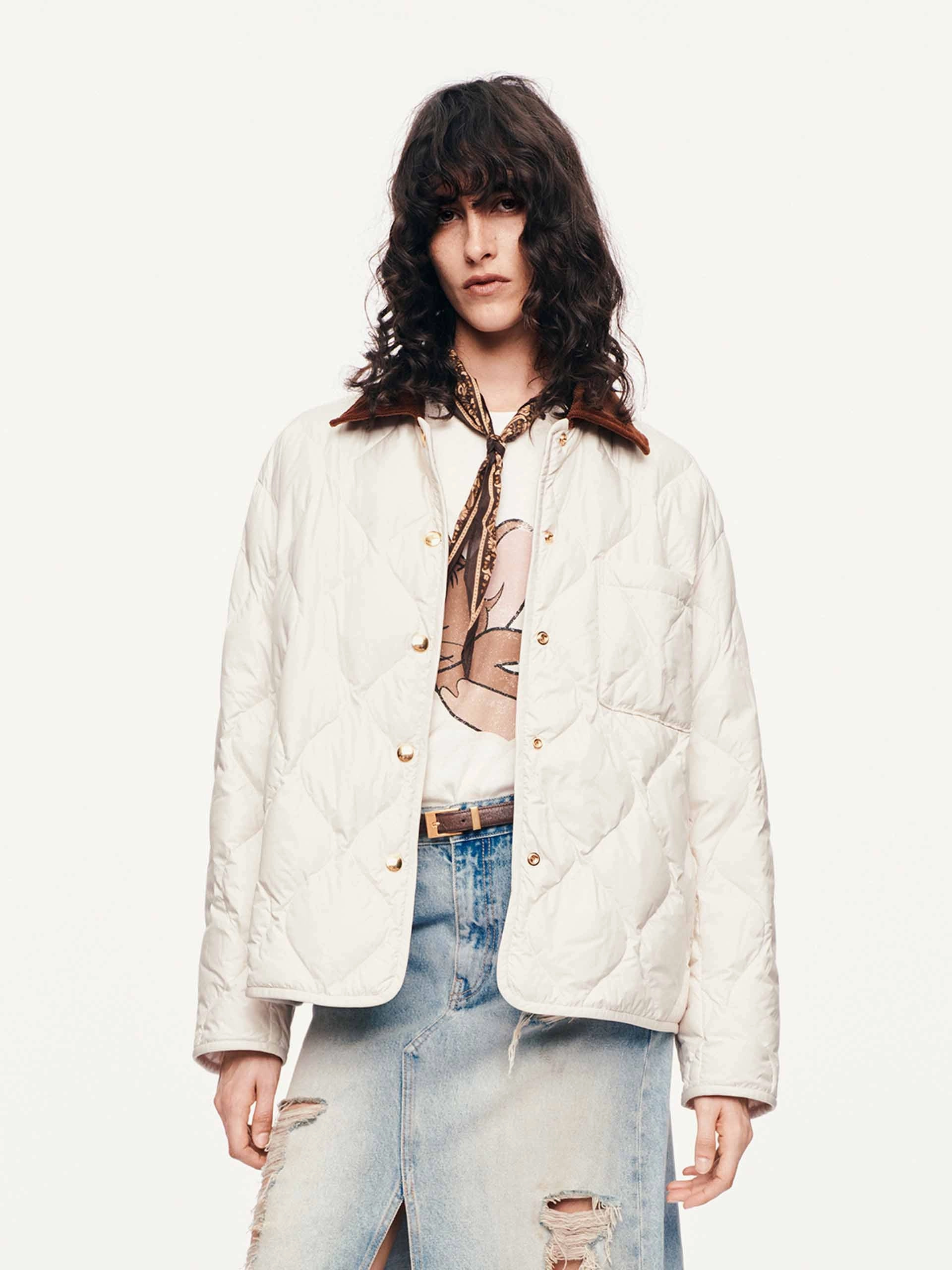 Reinforced Shoulder Panels Contrast Collar Down Jacket