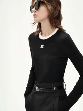 Skinny Fit GarmentDyedTexture Contrast Collar Logo T-shirt