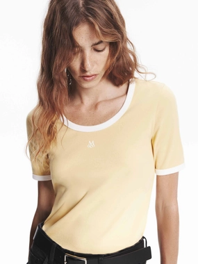 Vintage Wash Casual Layering Wear Contrast Detail Fitted T-shirt