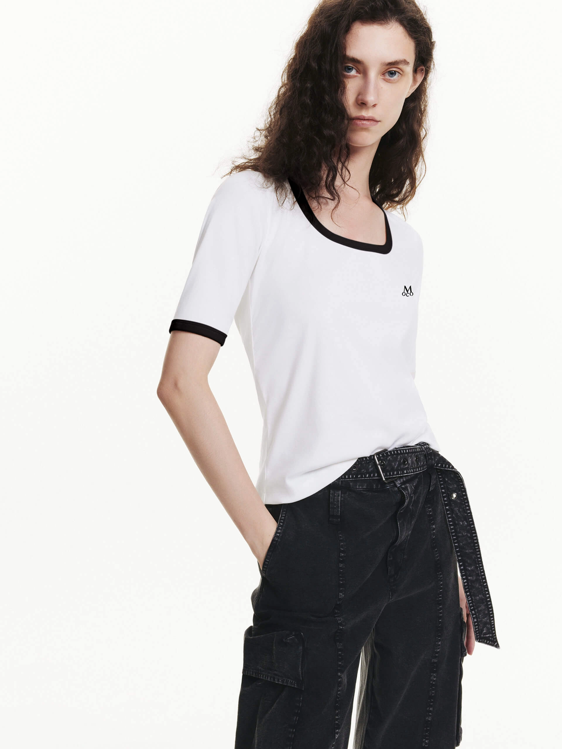 Classic Look Heathered Texture Contrast Detail Fitted T-shirt