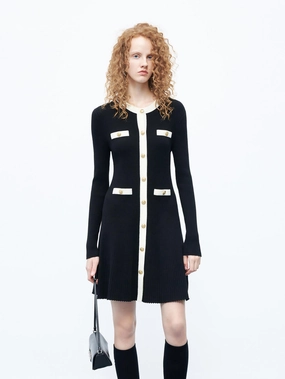 Bloom Soft Slim Silhouette Contrast Detail Knit Dress