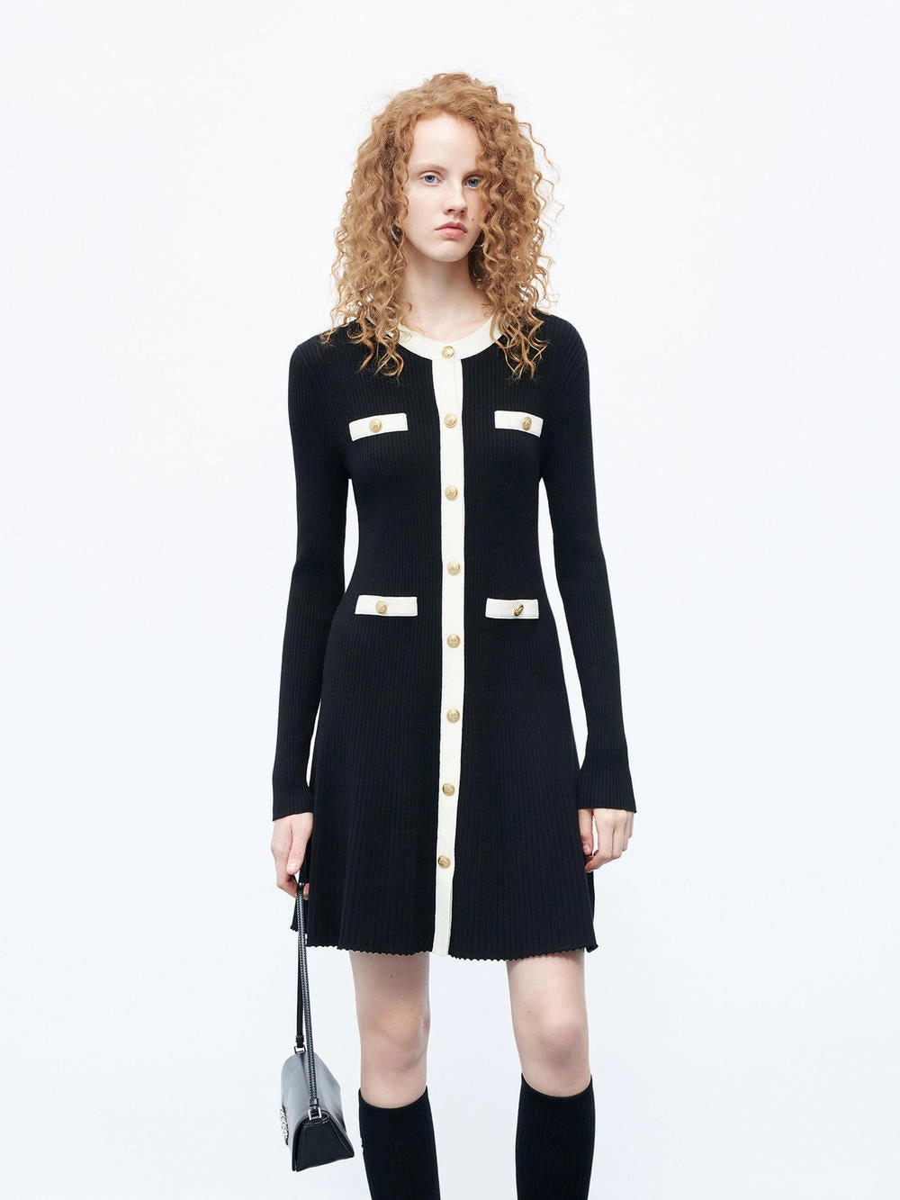 Bloom Soft Slim Silhouette Contrast Detail Knit Dress