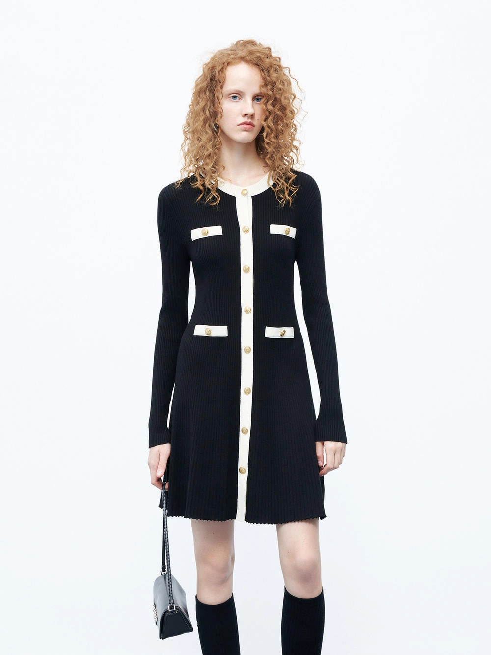 Contrast Detail Knit Dress Quiet Sweet Spring Mood