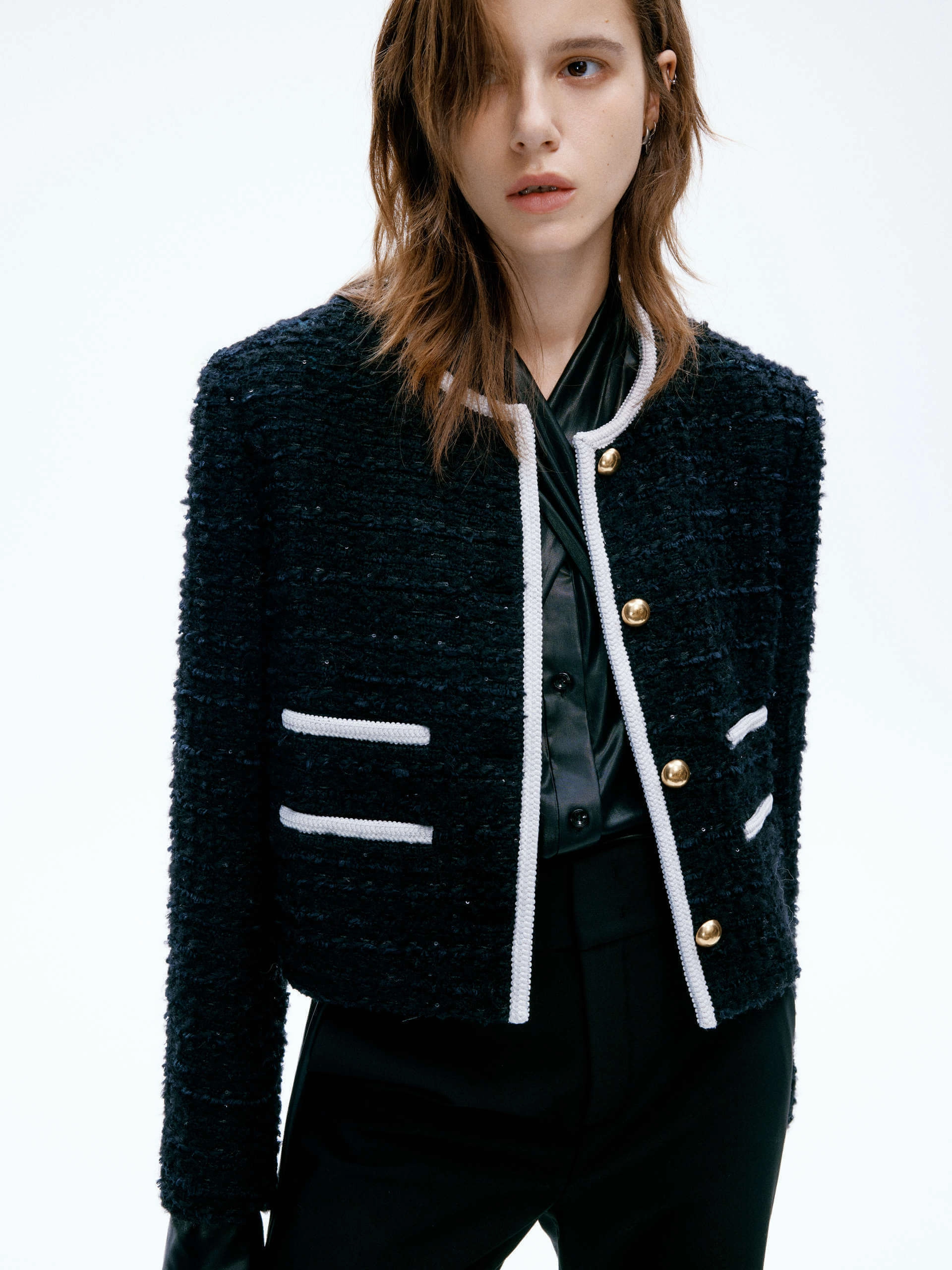 Contrast Detail Short Coat Basic Travel Fit