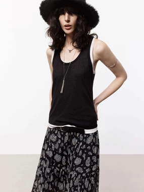 Contrast Detail Tank Top SweatAbsorbent TaglessNecklineComfort