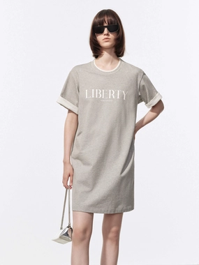Silk-Blend Formed Look Contrast Detail Tee Dress