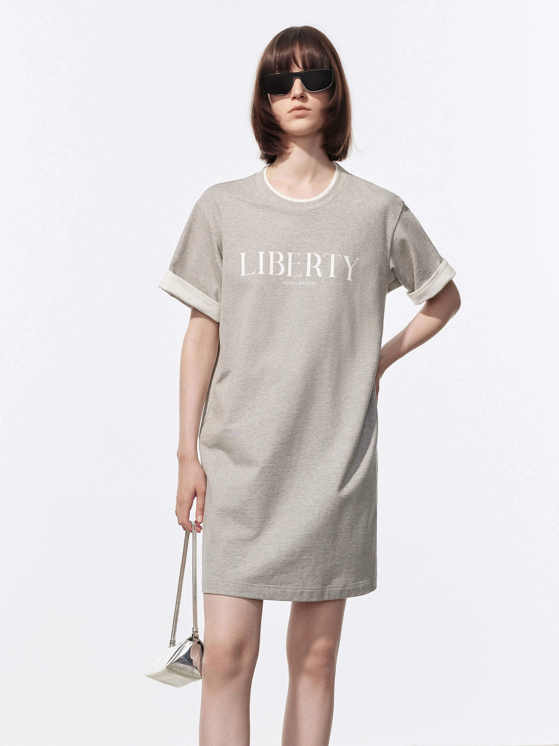 Silk-Blend Formed Look Contrast Detail Tee Dress