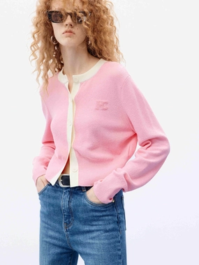 Non Restrictive Cut Contrast Details Cropped Cardigan