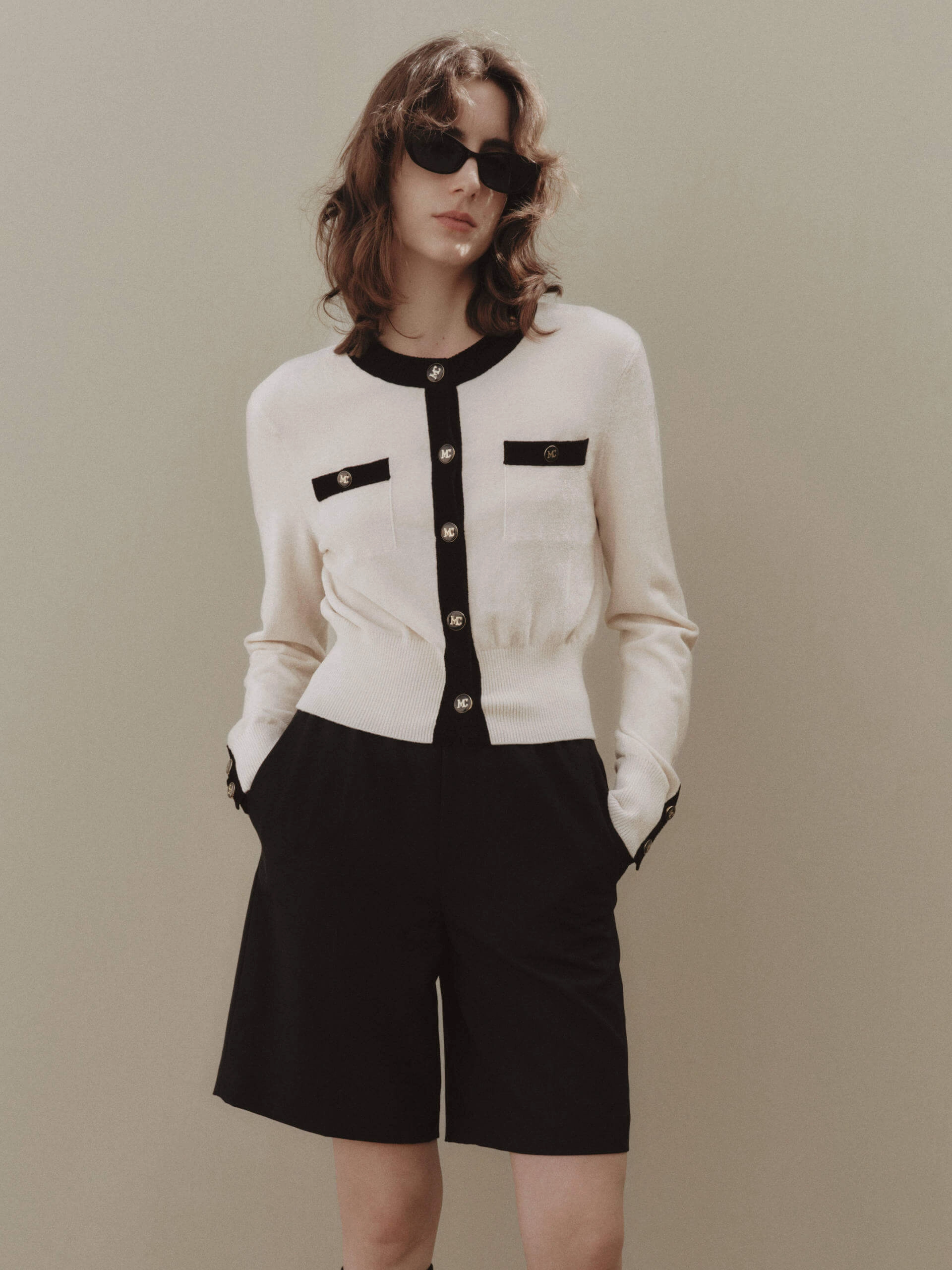 Durable Color Retention Contrast Knitted Cardigan