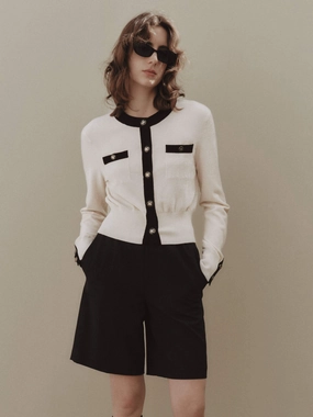Contrast Knitted Cardigan Sporty Top