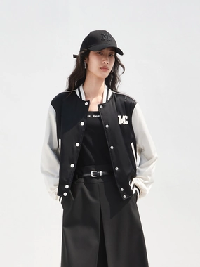DoubleStitched Hemming Contrast Logo Baseball Jacket