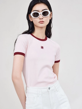 Contrast LOGO Cotton T-shirt PreShrunkCotton Daily Casual