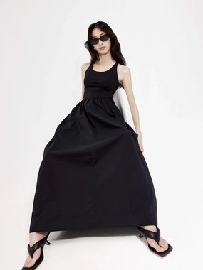 Layered Volume Contrast Panel Cutout Dress