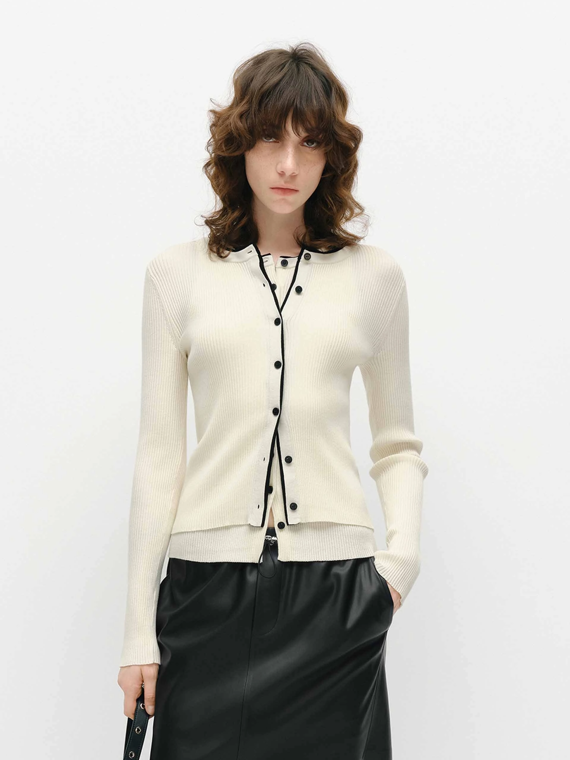 Anti Bacterial Layer Contrast Placket Knit Cardigan