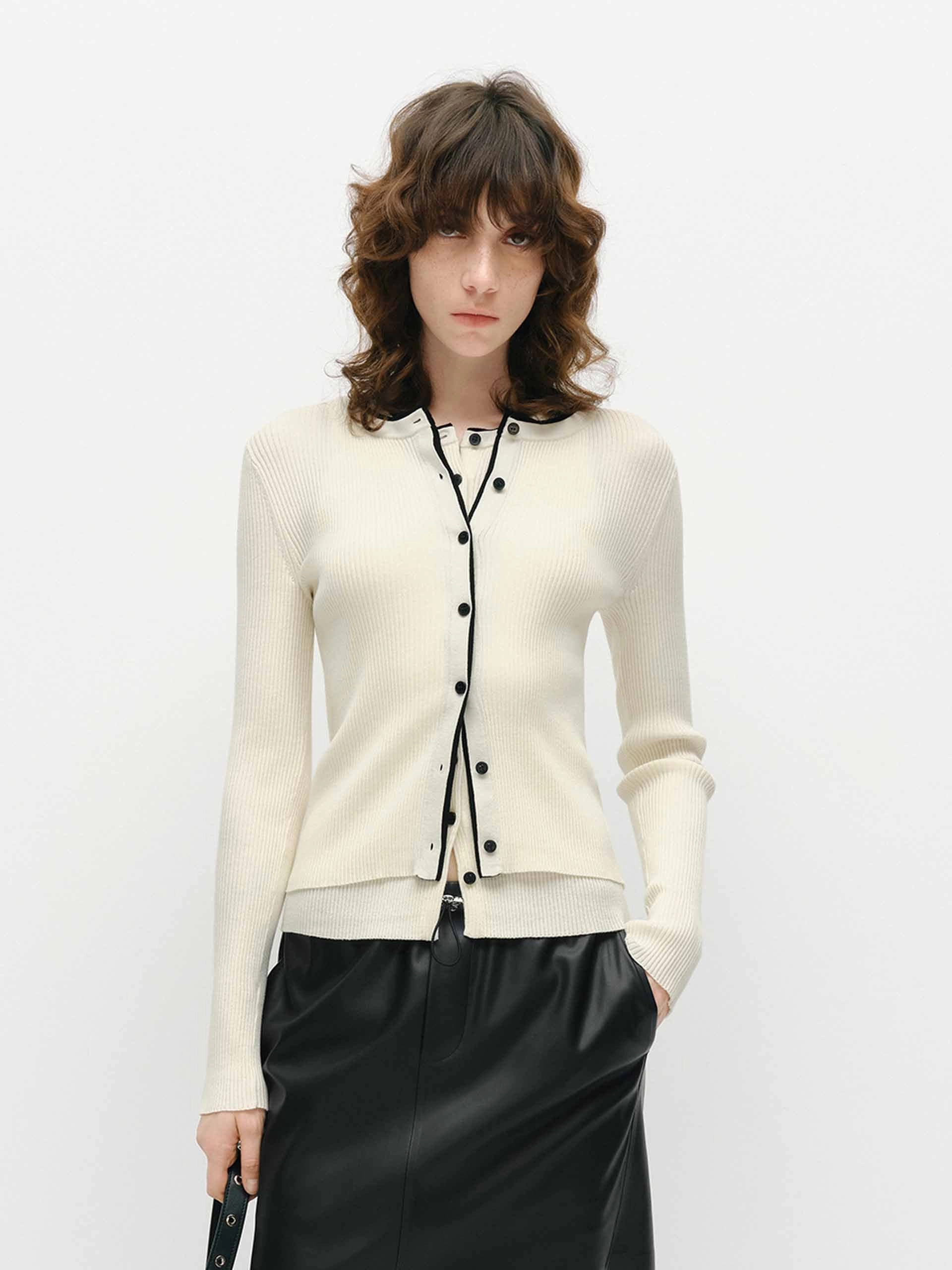 Contrast Placket Knit Cardigan Winter Wardrobe Reflective Trims
