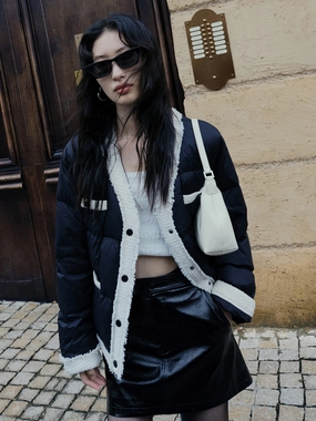 Contrast Quilted Cropped Down Jacket Durable Outer Shell Classic Ribbed Cuffs