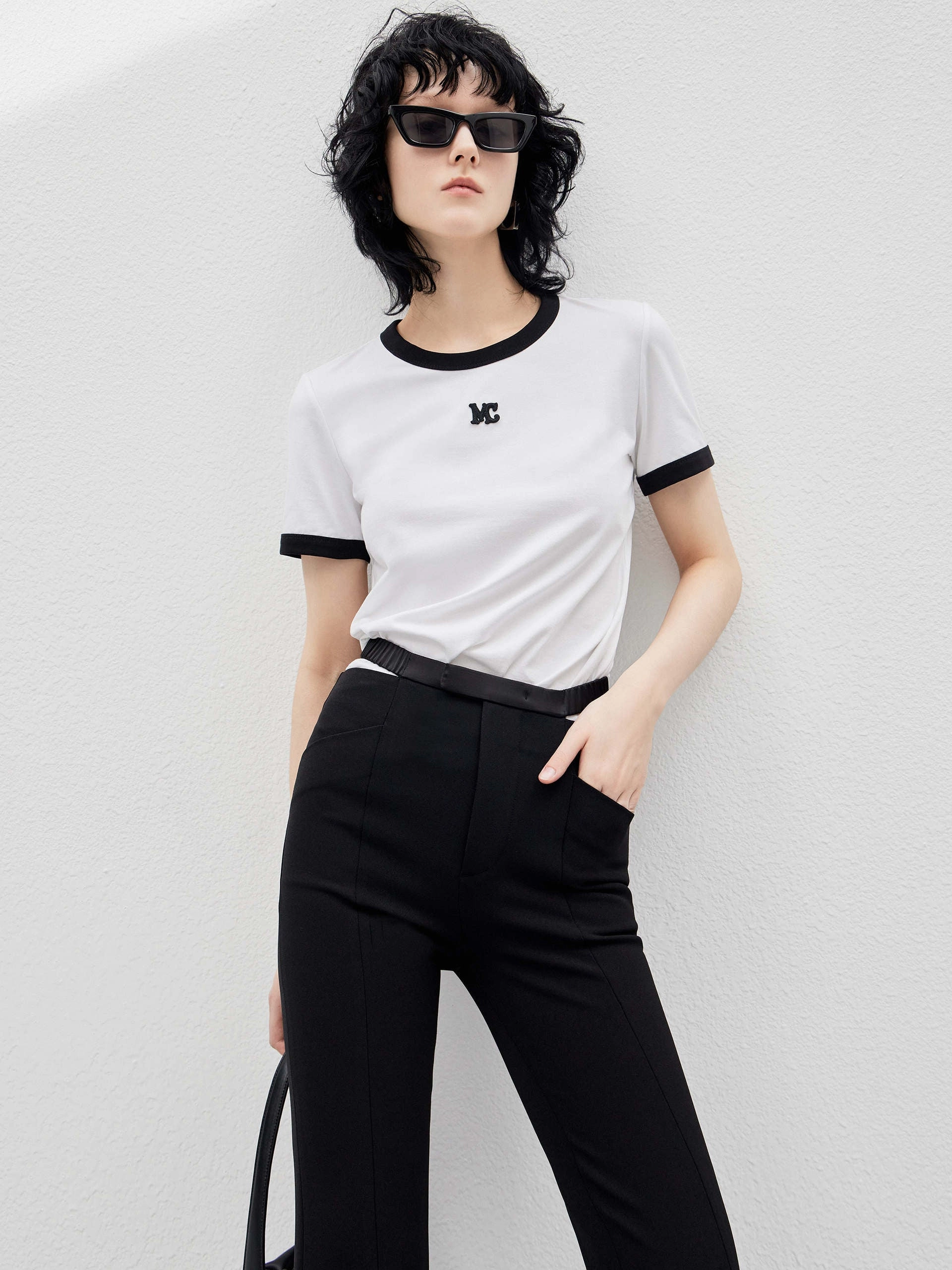 casual outing Cashmere combination Contrast Round Neck T-shirt