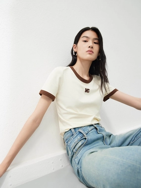 Seasonal Comfort Style Contrast Round Neck T-shirt