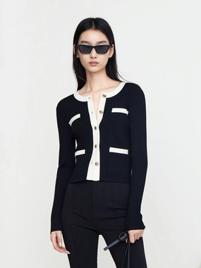 AllDayComfort Contrast Stretch Knit Cardigan