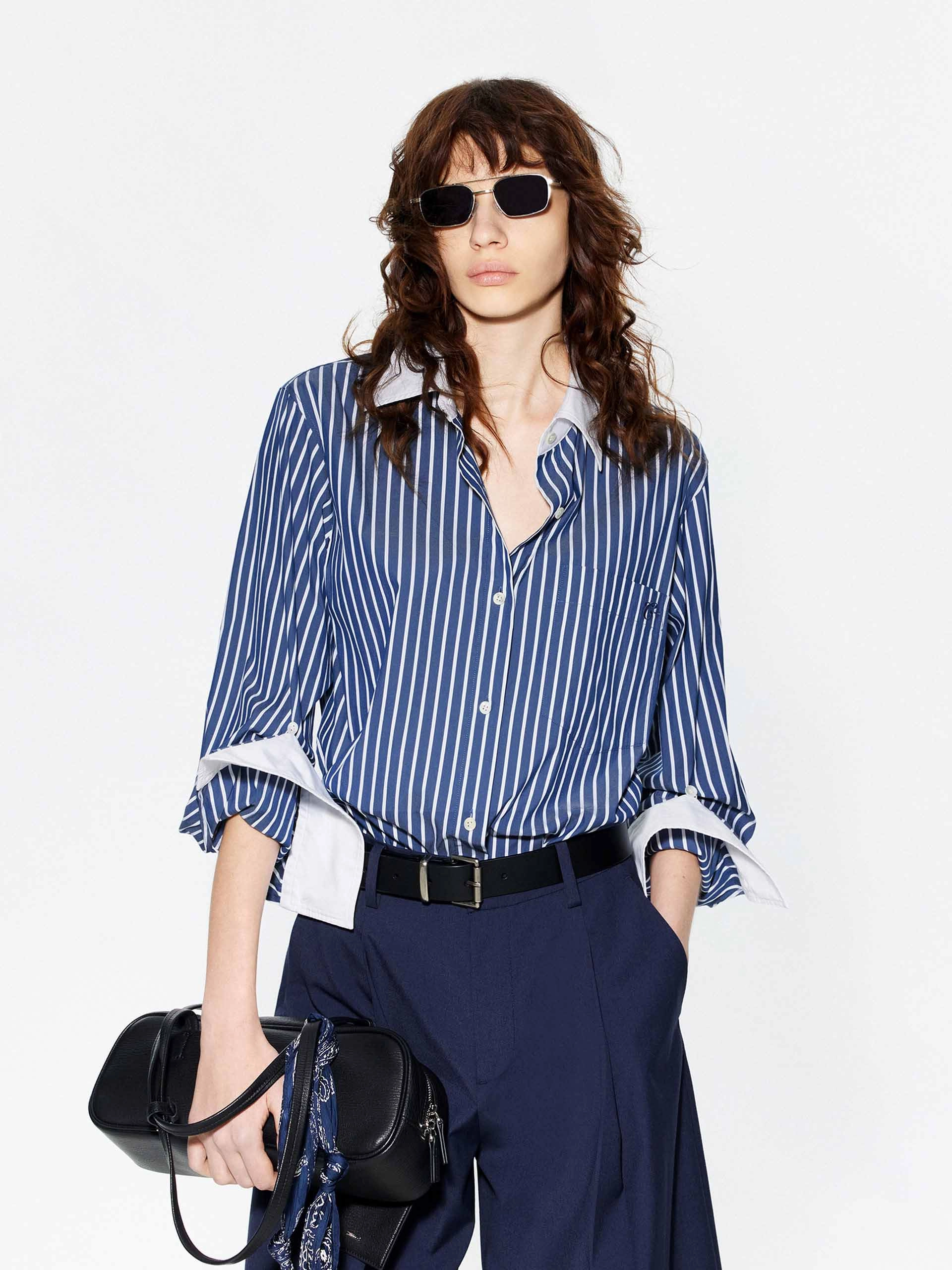 Contrast Striped Shirt Temperature Control Technology ResilientStretch