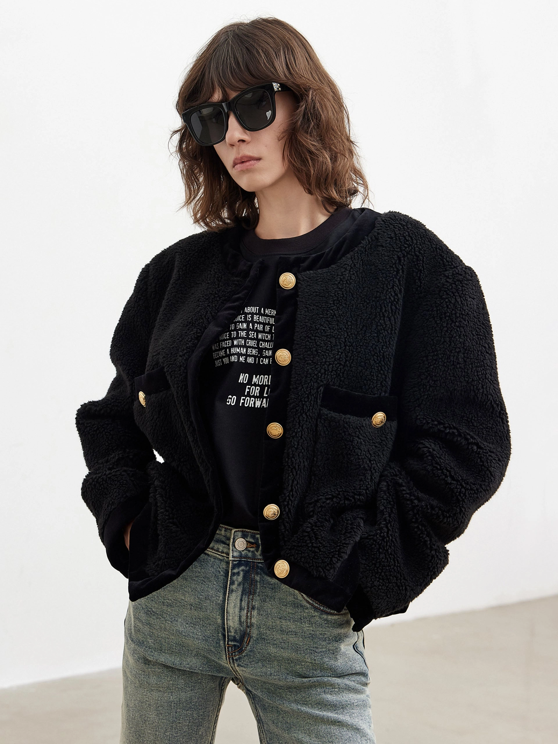 Contrast Textured Collarless Jacket Linen Blend Fabric