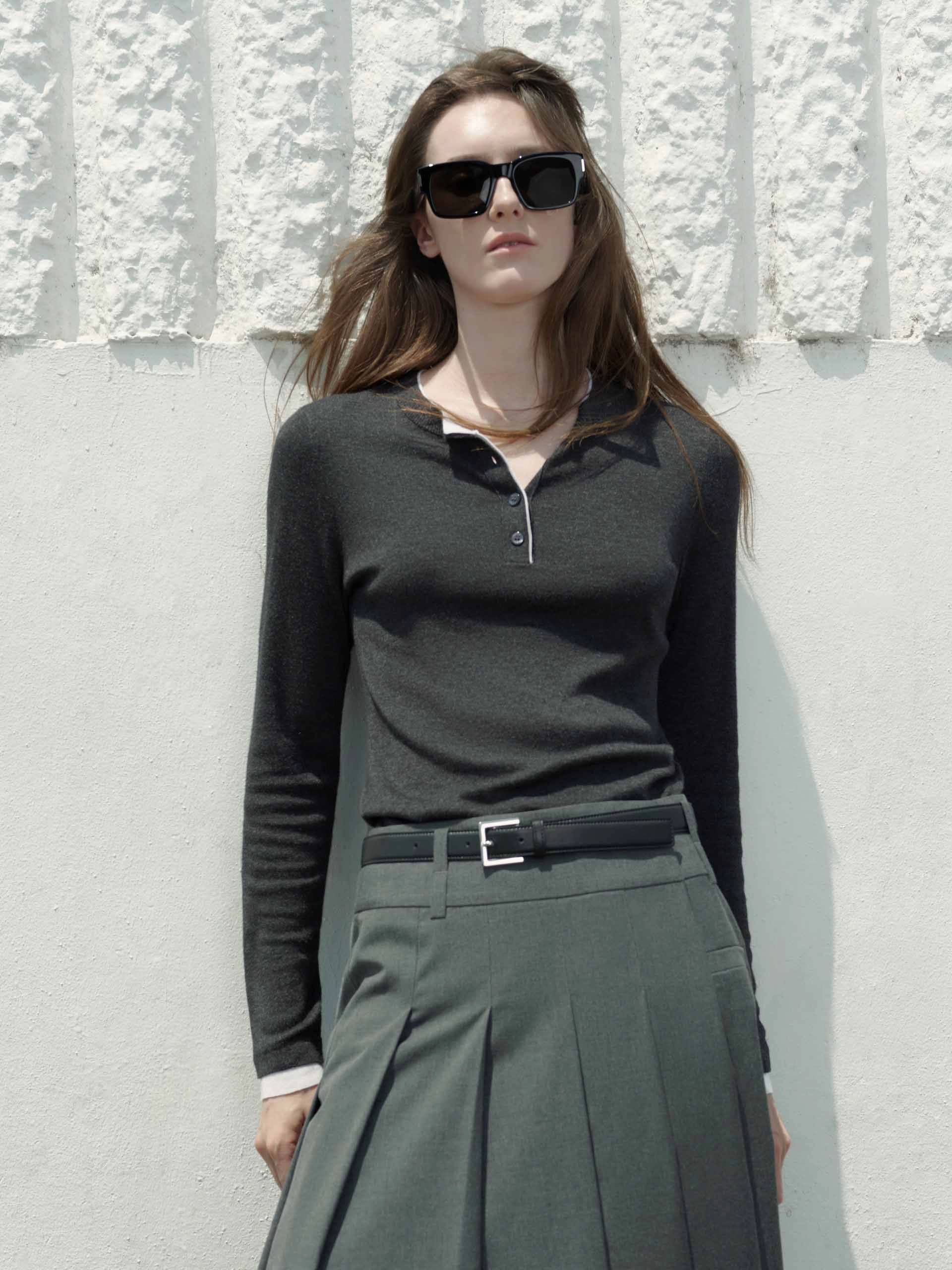 Contrast Trim Knit Sweater Relaxed Blouse