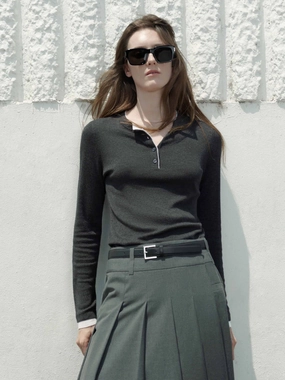Contrast Trim Knit Sweater Relaxed Blouse
