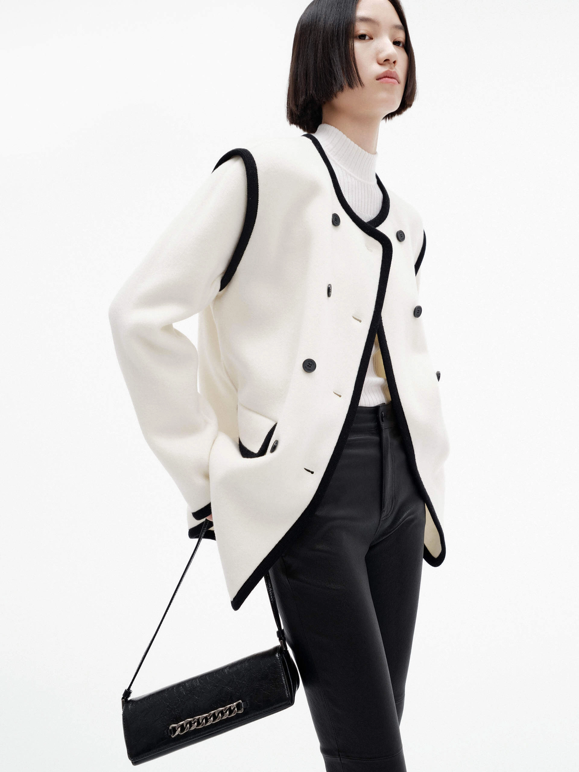 LayeredCuff AthleticInspired Contrast Trim Loose Coat