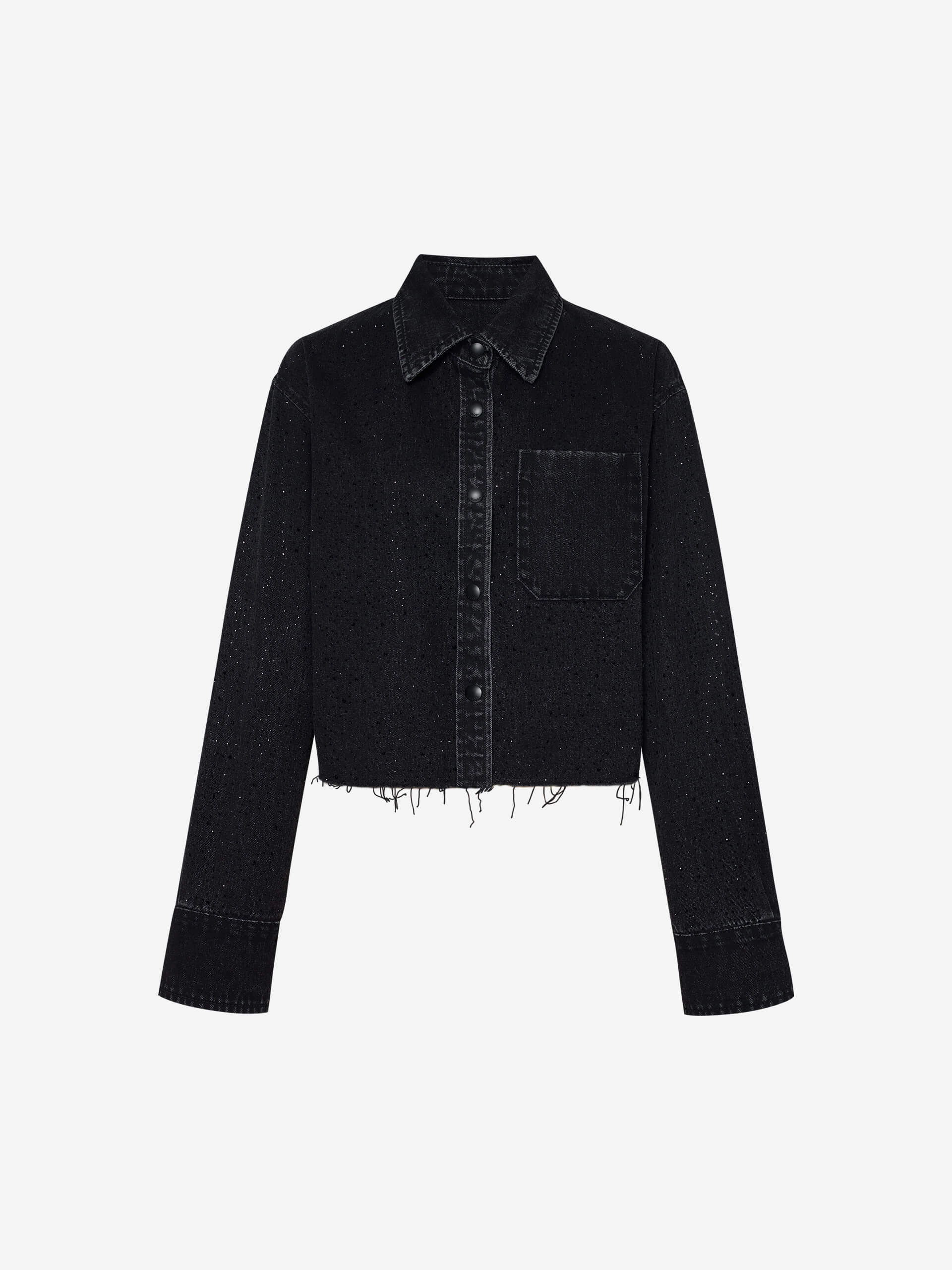 Rhinestone Detail Denim Shirt SlimFit Friction Resistant Shoulder