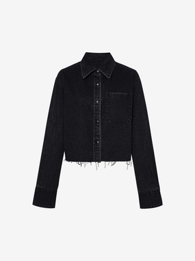 Rhinestone Detail Denim Shirt SlimFit Friction Resistant Shoulder