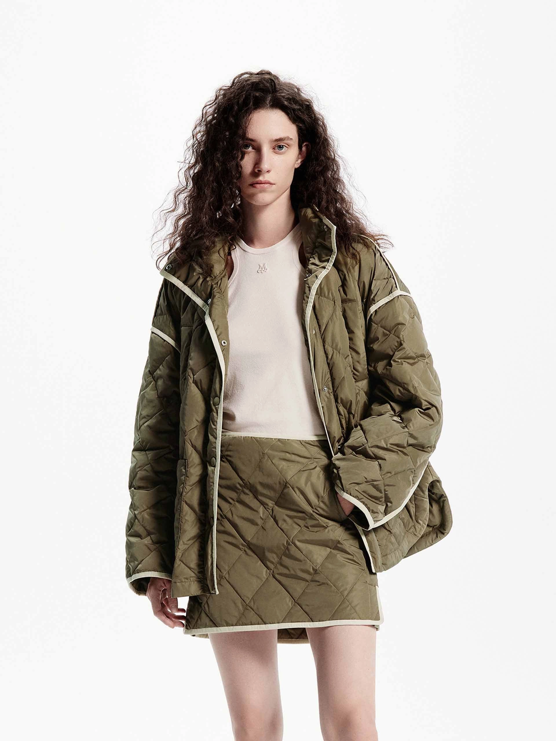 Contrast Quilted Down Jacket Basic Layers Flex Fit Design