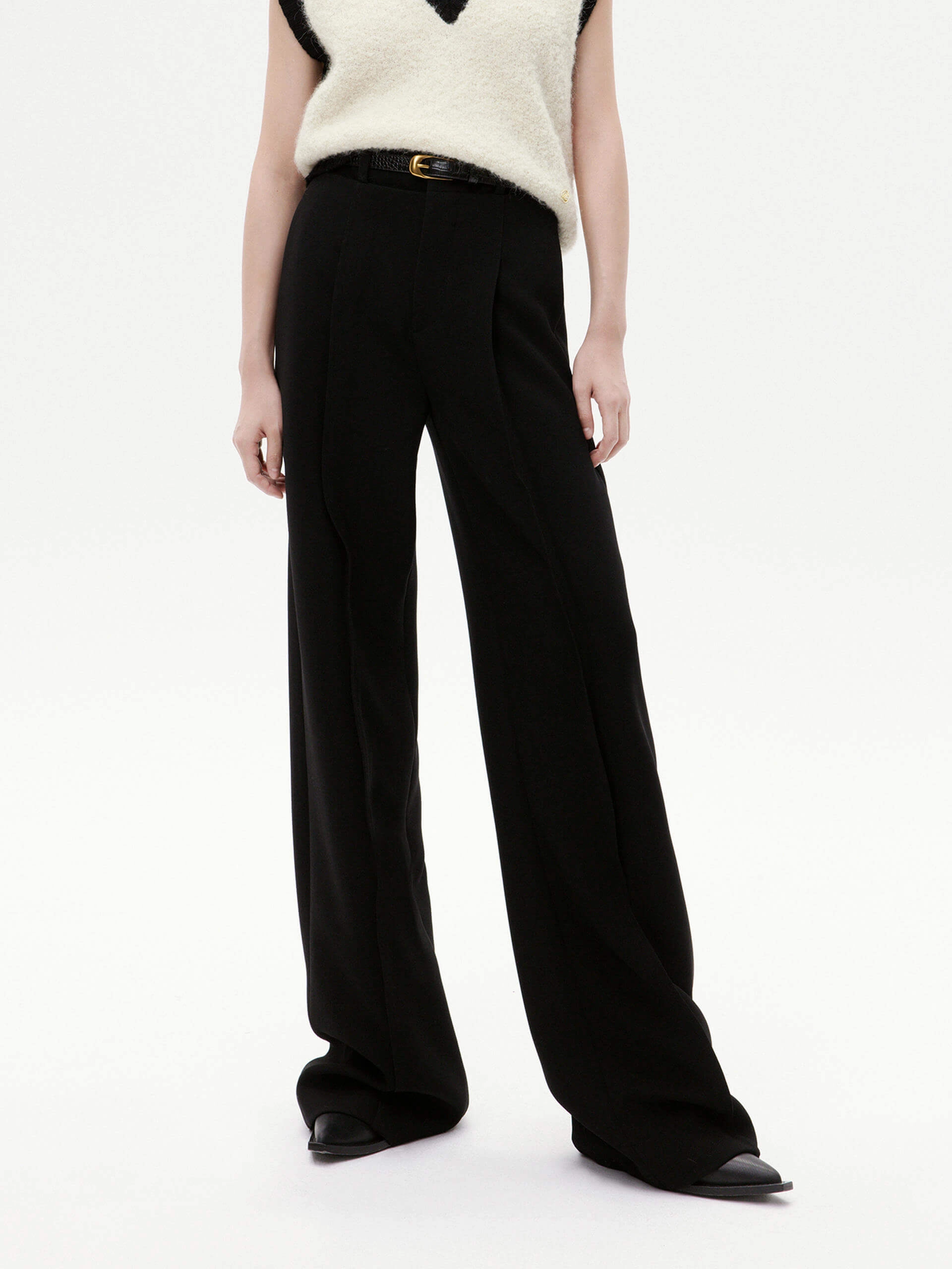 Stretch Panels Tailored Wide Leg Trousers