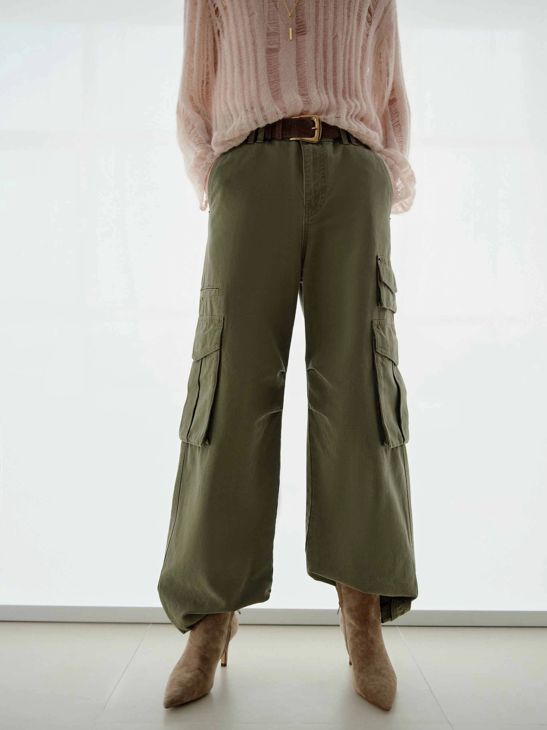 Cargo Style Straight Jeans Compact Weave Technology