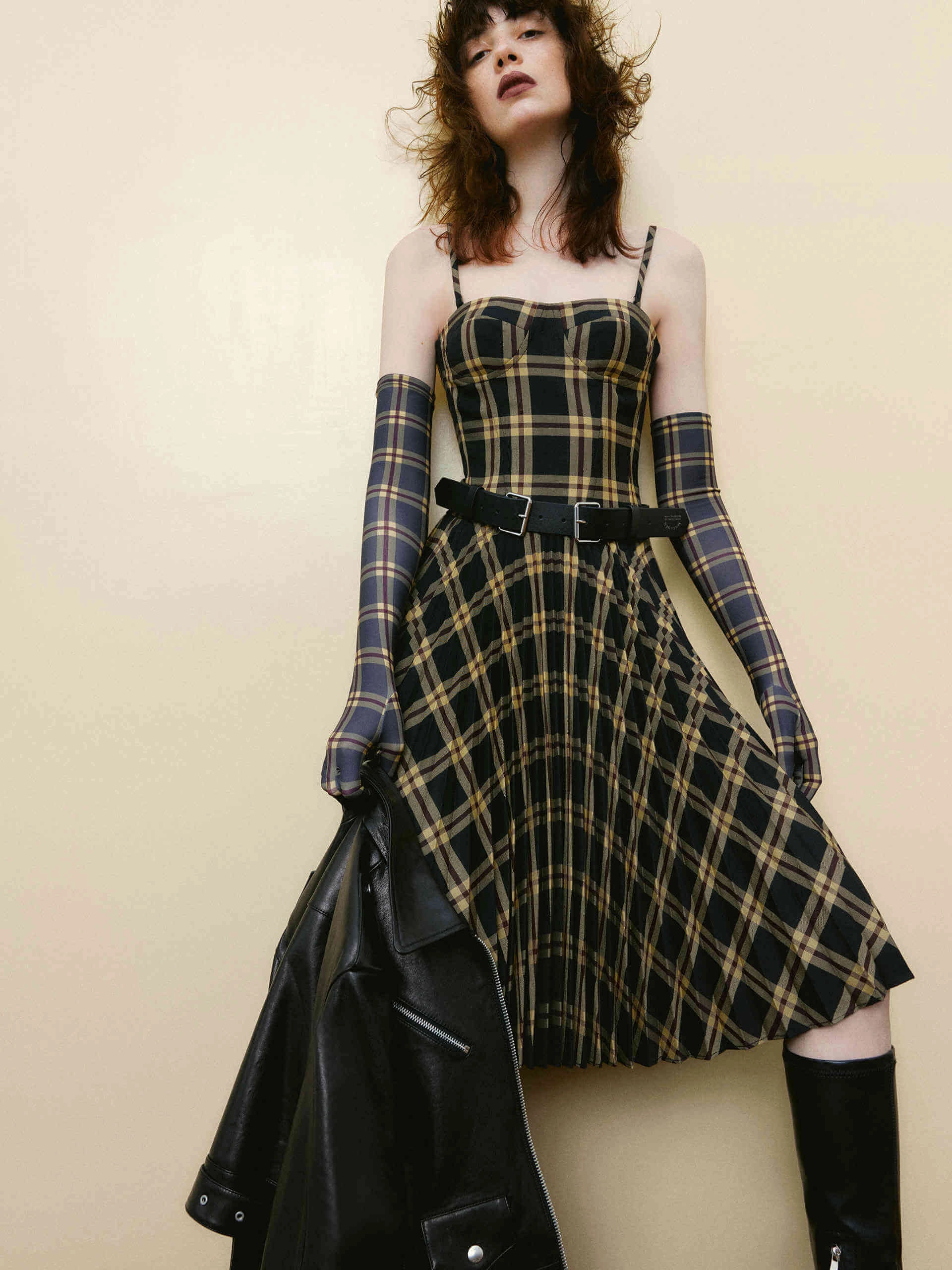 Timeless Edge Perfect Wearable Corset Check Pleated Cami Dress