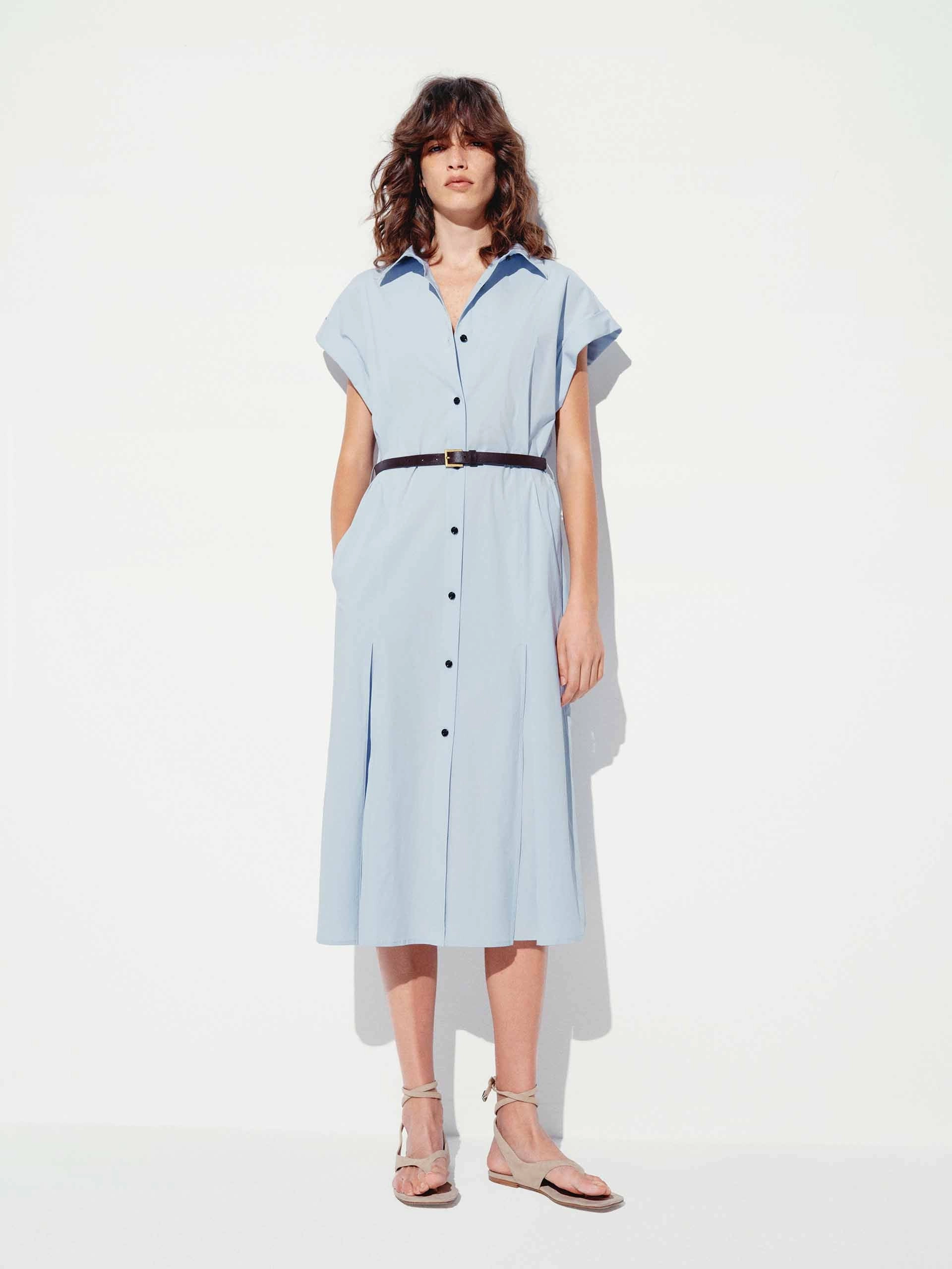 Travel Fit Cotton Blend Button Dress