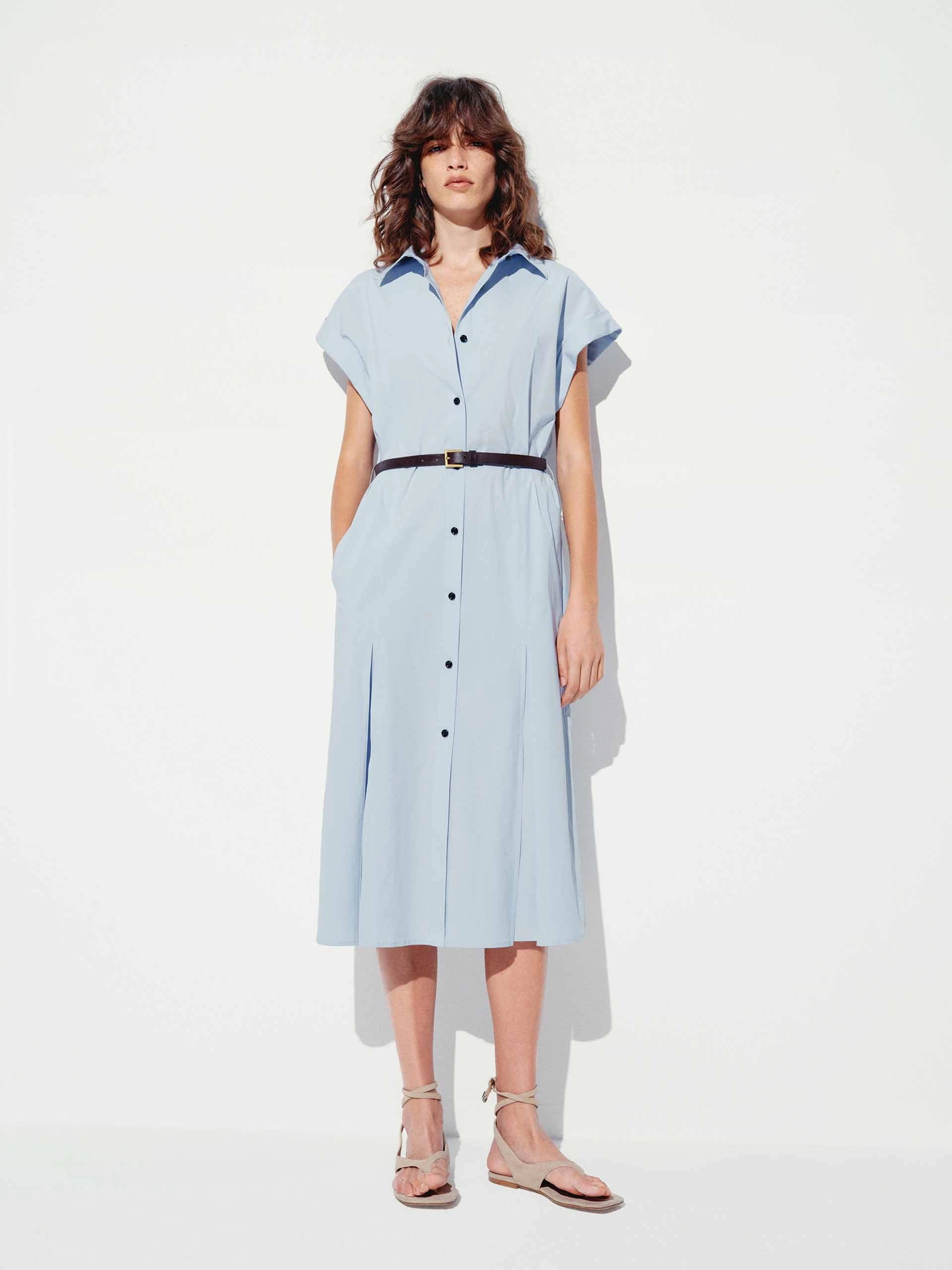 Cotton Blend Button Dress Relaxed Movement