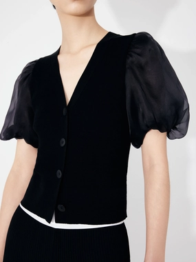 Bold Design Cotton Blend Crop Knitted Cardigan