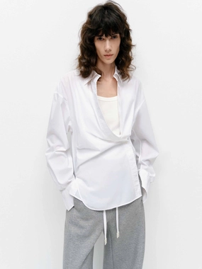 Cotton Blend Deconstructed Shirt Simple Pullover