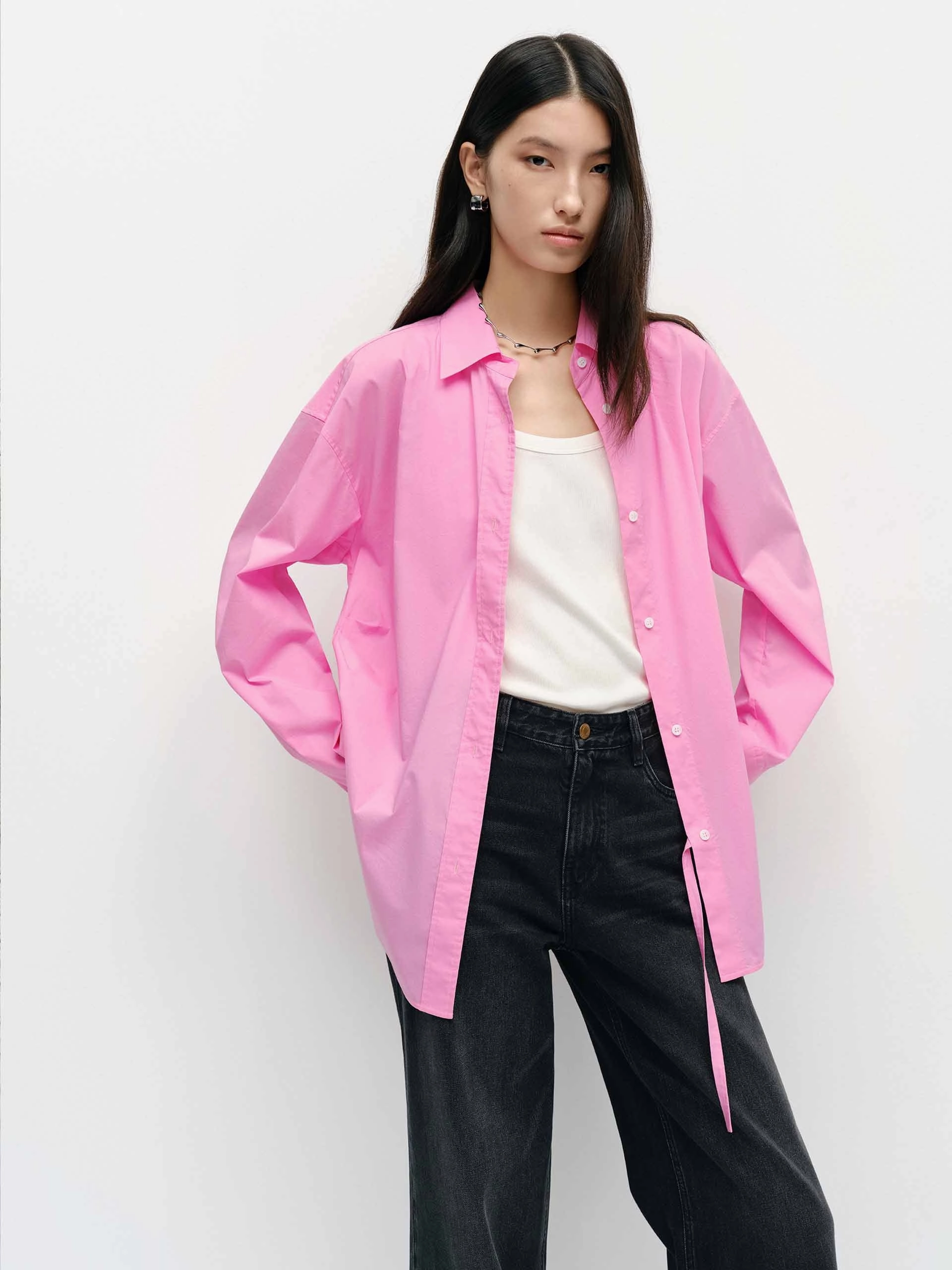 DoubleStitched Hem All Over Print Technique Cotton Blend Deconstructed Shirt
