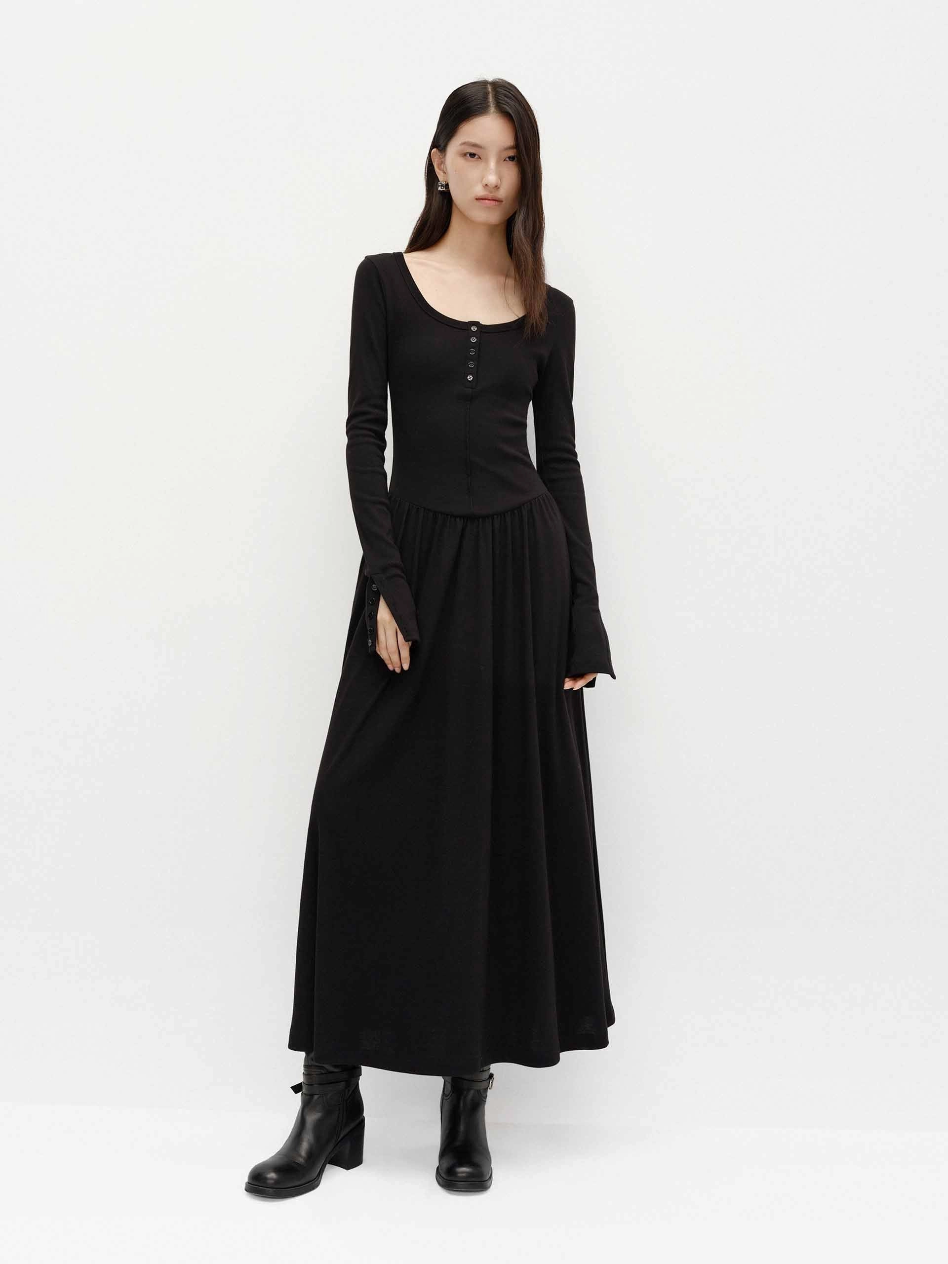Office Layer Cotton Blend Long Dress