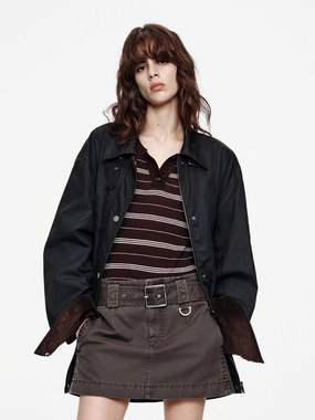 Cotton Blend Loose Coat Laser Cut Vents Minimal Look