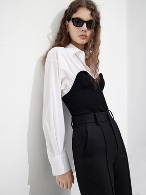 Cotton Blend Panelled Knit Shirt SeamFree Knitting