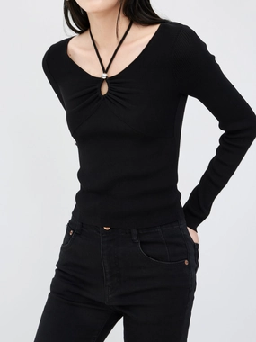Friction Resistant Shoulder Cotton Blend Ribbed Knit Top