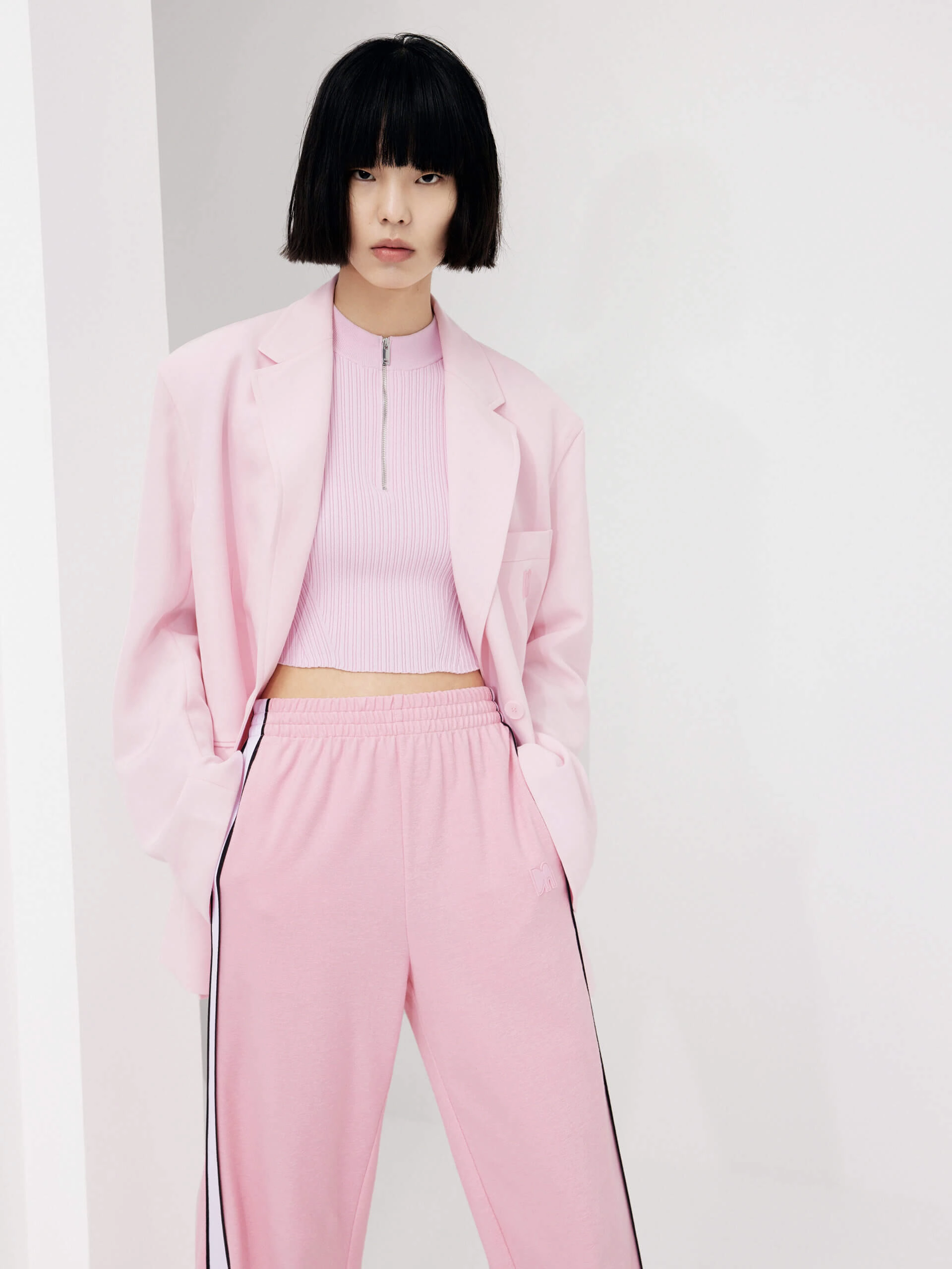 Layered Comfort Look Temperature Regulating Fill Cotton Blend Structured Blazer